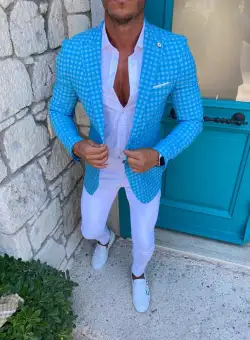 Sacou barbati albastru in carouri slim fit B9977 P19-7