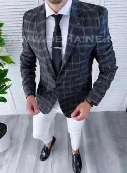 Sacou barbati in carouri slim fit B4243 80-4 E ~