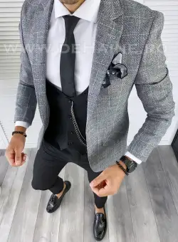 Sacou barbati in carouri slim fit B5028 92-5 E~