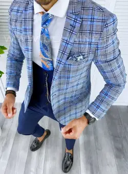 Sacou barbati in carouri slim fit B5594 E 44-4 ~