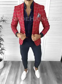 Sacou barbati rosu slim fit B4995 91-5/ 104-4 E ~