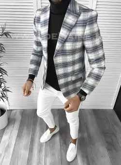 Sacou barbati slim fit in carouri B9745 E 53-5 ~