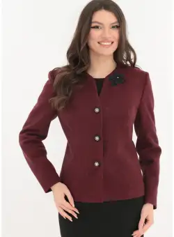 Sacou bordo cu broderie neagra la decolteu