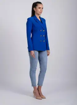 Sacou LaDonna cambrat albastru accesorizat cu nasturi metalici