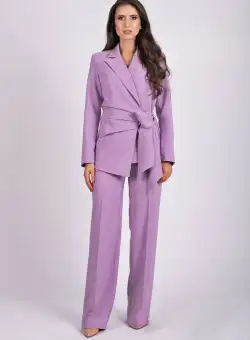 Sacou lila cu cordon lateral si pense la talie