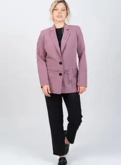 Sacou lila cu imprimeu si buzunare laterale