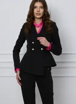 Sacou Moze negru cu peplum asimetric