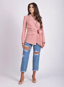 Sacou roz prafuit cu inchidere in lateral si pense