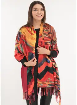 Sal din casmir cu imprimeu geometric rosu