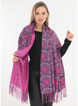 Sal fin din casmir magenta cu print geometric albastru