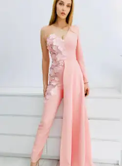 Salopeta eleganta cu trena și flori 3D