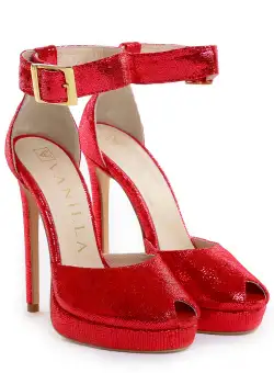 Sandale Baku cu toc subtire, imprimeu reptila, rosii