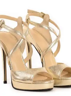 Sandale Berna cu toc subtire, piele naturala, aurii