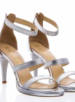 Sandale Cairo cu toc mic subtire, piele naturala, argintii