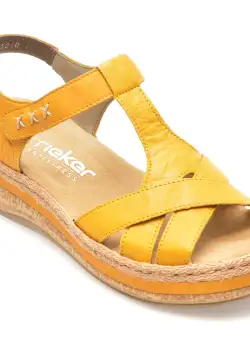 Sandale casual RIEKER galbene, V0919, din piele naturala