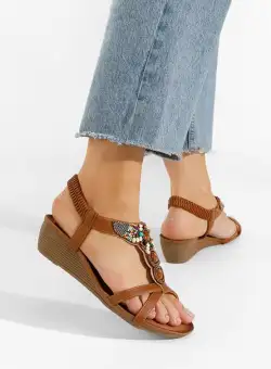 Sandale cu pietricele Grazia camel