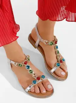 Sandale cu pietricele Roxie argintii