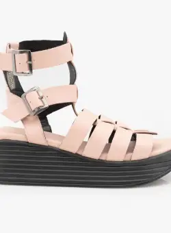 Sandale cu platforma dama din piele naturala - 060 Roz Pudra Box