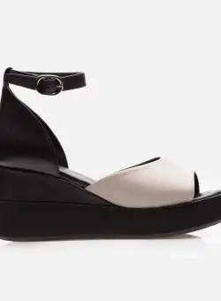 Sandale cu platforma dama din piele naturala - 222 Taupe + Negru Box