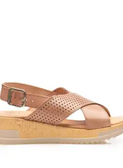 Sandale cu platforma dama din piele naturala - 7930 Nude box perforat