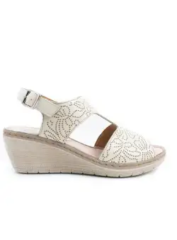 Sandale cu platforma dama din piele naturala, Leofex - 218 Bej box