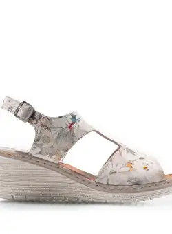 Sandale cu platforma dama din piele naturala, Leofex - 218 Bej flori box