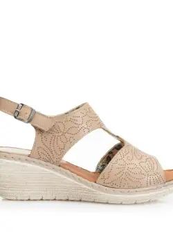Sandale cu platforma dama din piele naturala Leofex- 218 Taupe Box
