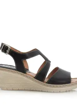 Sandale cu platforma dama din piele naturala Leofex- 232 Negru Box