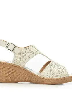 Sandale cu platformă damă din piele naturală, Leofex – 534-1 Bej Box