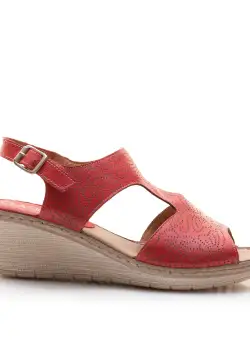 Sandale cu platformă damă din piele naturală, Leofex – 534 Roșu Box