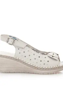 Sandale cu platforma dama, perforate din piele naturala, Leofex - 259 Bej box