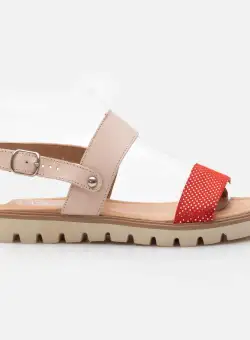 Sandale cu talpă joasă damă, din piele naturală – 515 Bej Roşu Box