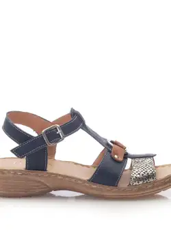 Sandale cu talpa joasă damă, din piele naturală, Leofex - 161-1 Blue Box Print