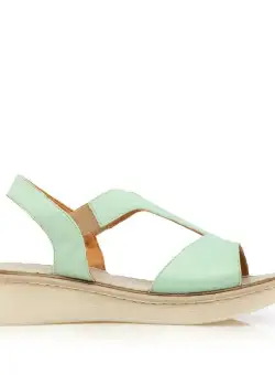 Sandale cu talpă joasă damă din piele naturală, Leofex - 495 Verde Deschis Box