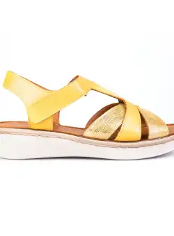Sandale cu talpa joasa din piele naturala Leofex- 216 Galben