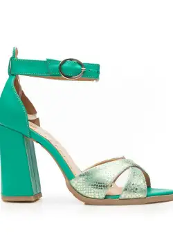 Sandale cu toc damă din piele naturală, Leofex - 148 Verde Deschis Box