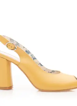 Sandale cu toc damă din piele naturală, Leofex - 250-1 galben box