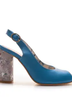 Sandale cu toc damă din piele naturală, Leofex - 250 Albastru Deschis Box
