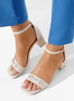 Sandale cu toc gros Damia bej