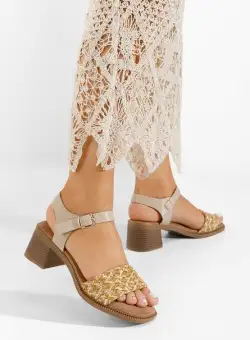 Sandale cu toc gros Ingrid bej