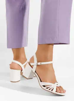 Sandale cu toc gros Kaida albe