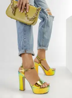 Sandale cu toc gros si platforma Jeffrey aurii