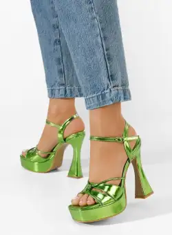 Sandale cu toc gros si platforma Phoebe verzi