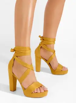Sandale cu toc gros si platou Zena galbene