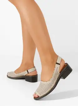 Sandale cu toc gros Zeleta bej