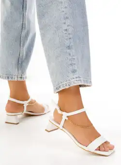 Sandale cu toc mic albe Ellenne