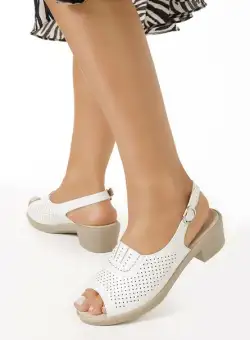 Sandale cu toc mic Audra Albe