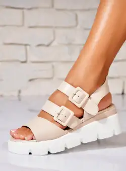 Sandale dama cu platforma Bej din Piele Ecologica Anye