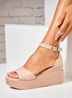 Sandale dama cu platforma Bej din Piele Ecologica Intoarsa Fiana