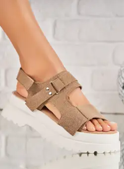 Sandale dama cu platforma Kaki din Piele Ecologica Intoarsa Narie